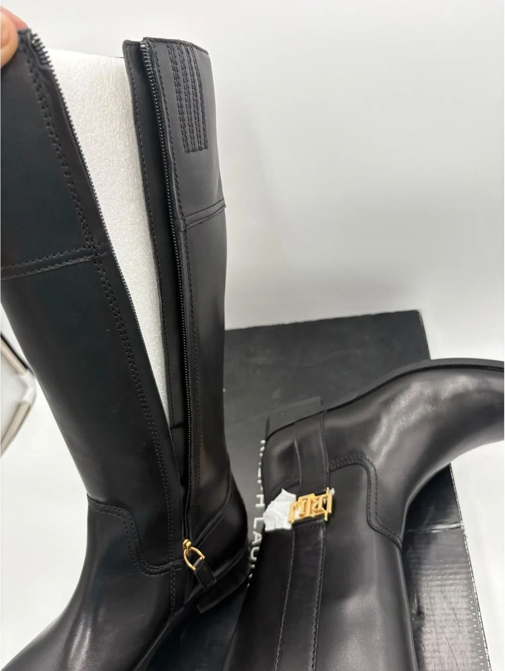 Lauren Ralph Lauren $275 NEW Black Leather Knee-High RL Boots Size 5.5B